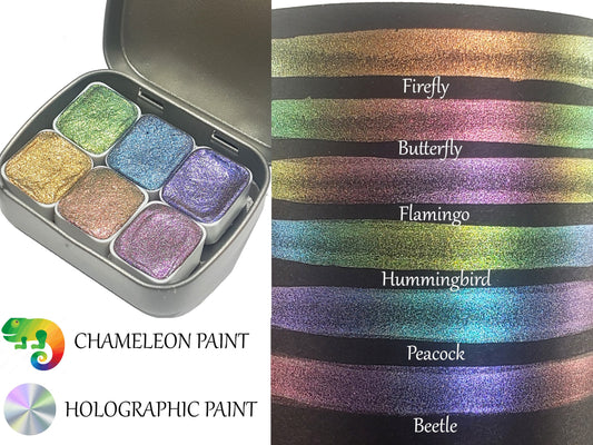 Nature Series *Half Pan* Holo Chameleon Watercolour Paint Artist Palette Set - Colour Shifting Paint - Handmade