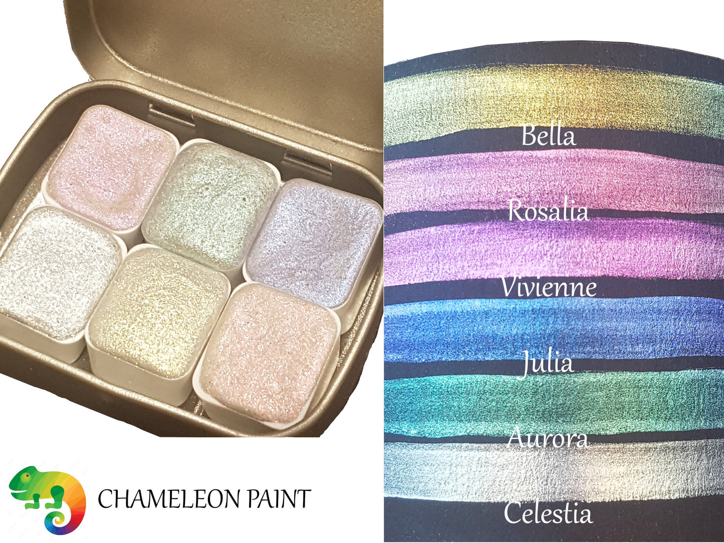 Princess Series * Half Pan * Handmade Chameleon Watercolour Glittery Paint Palette - Metallic Set - Artist Gift