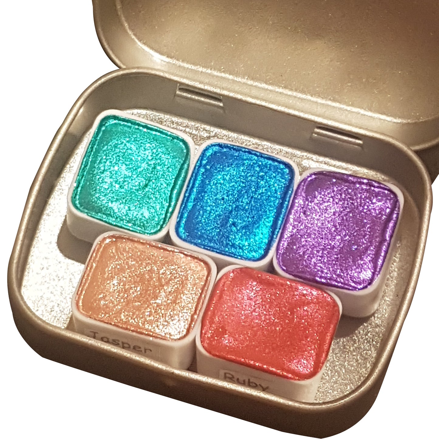 Gemstone Series Vol 2 * Half Pan* Chrome Watercolour Paint - Artist Palette Set - Handmade Metallic Paint