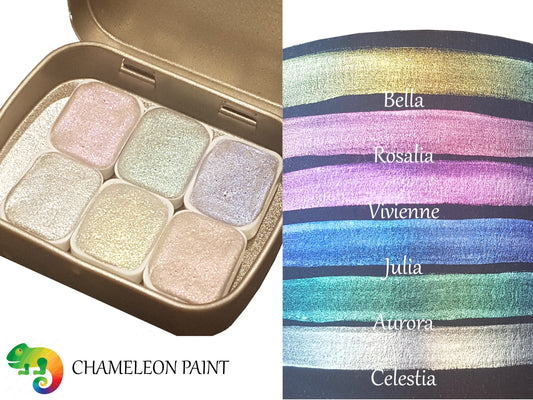 Princess Series * Quarter Pan * Handmade Watercolour Chameleon Paint Palette - Metallic Set - Artist Gift