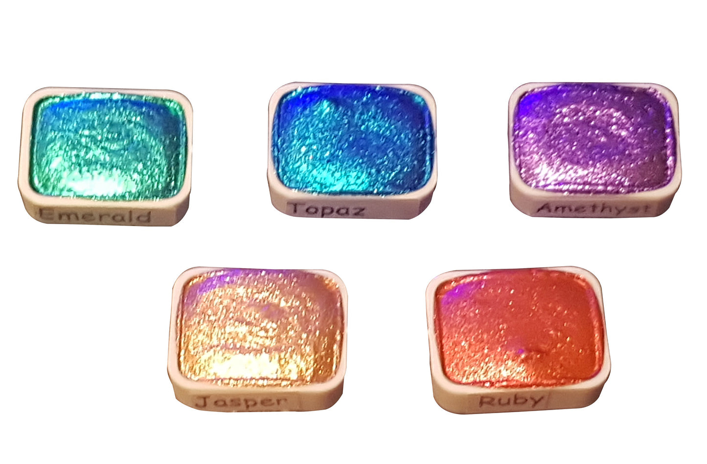 Gemstone Series Vol 2 * Quarter Pan* Chrome Watercolour Paint - Artist Palette Set - Handmade Metallic Paint