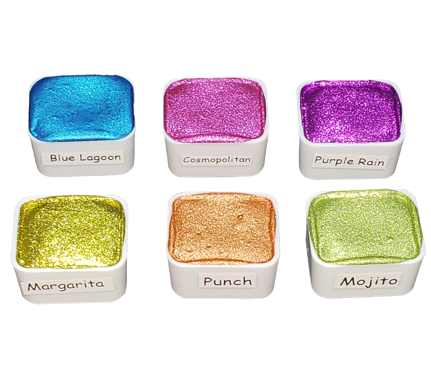 Cocktail Series * Half Pan* Neon Chrome Watercolour Paint - Artist Palette Set - Handmade Metallic Paint