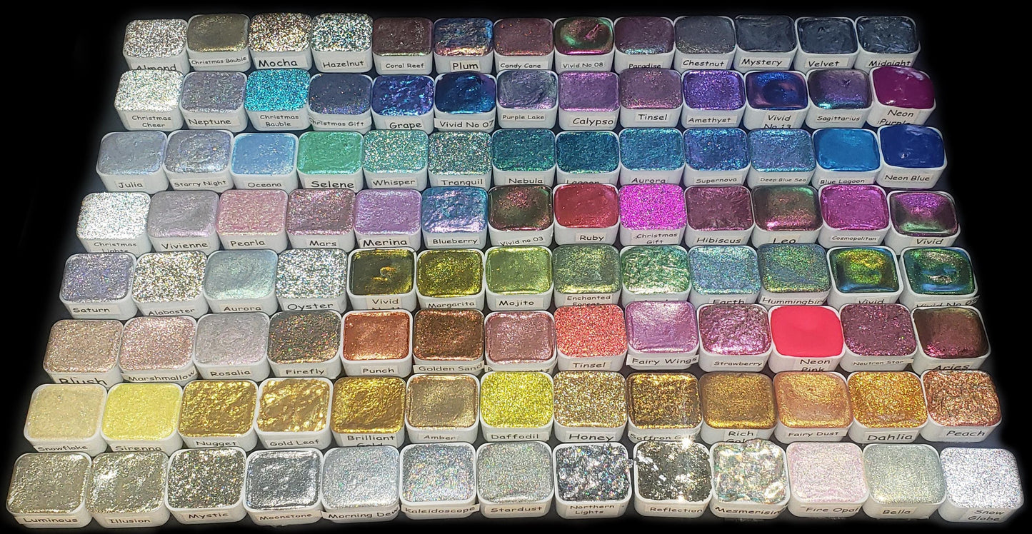 Huge Paint Set - 104 Colours - Handmade Metallic Shimmer Watercolour Paint Palette - Holo, Chrome, Chameleon