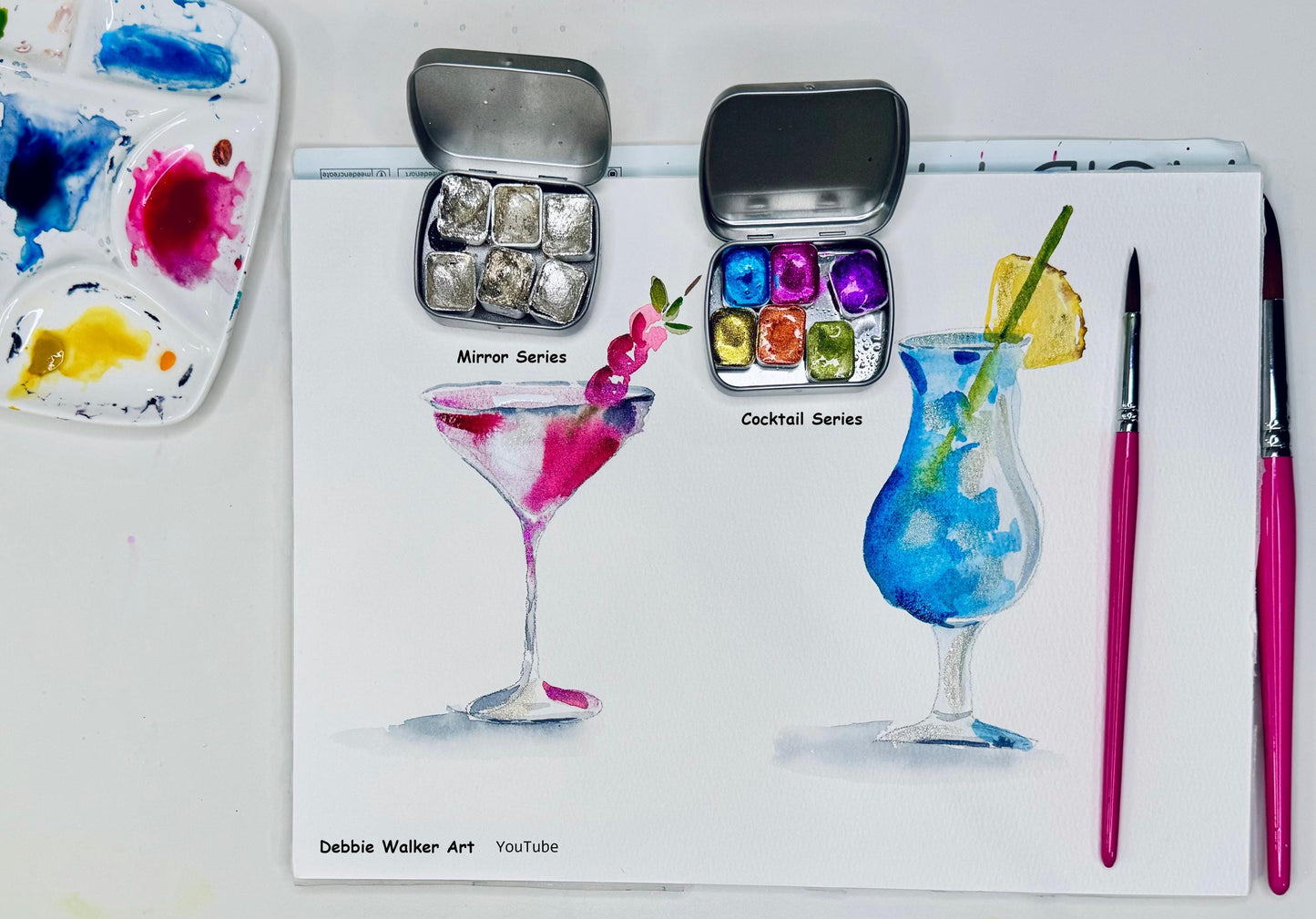 Cocktail Series * Quarter Pan* Neon Chrome Watercolour Paint - Artist Palette Set - Handmade Metallic Paint