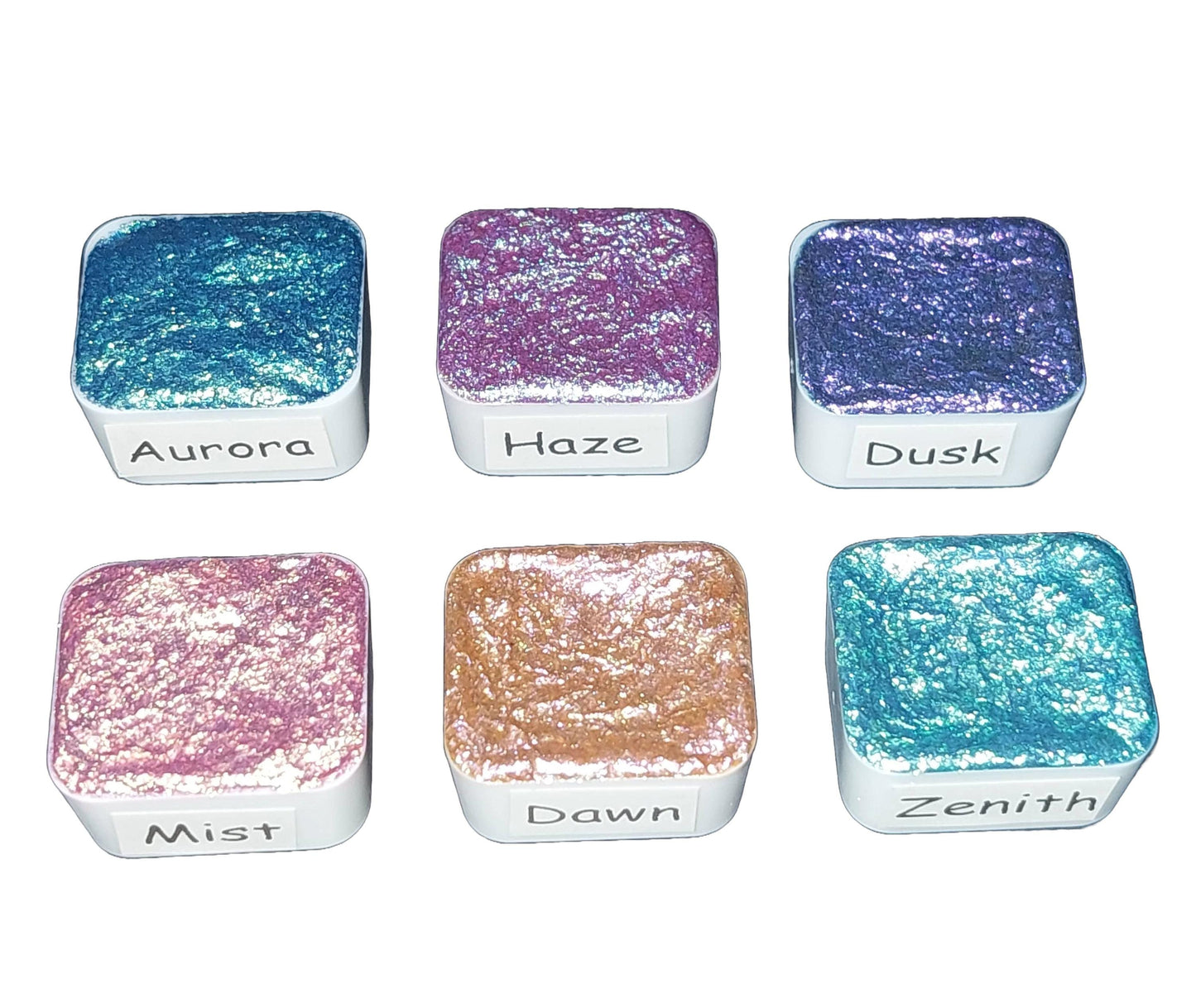 Sky Series Chameleon Watercolor Paint Set – Handmade Glittery Half Pans