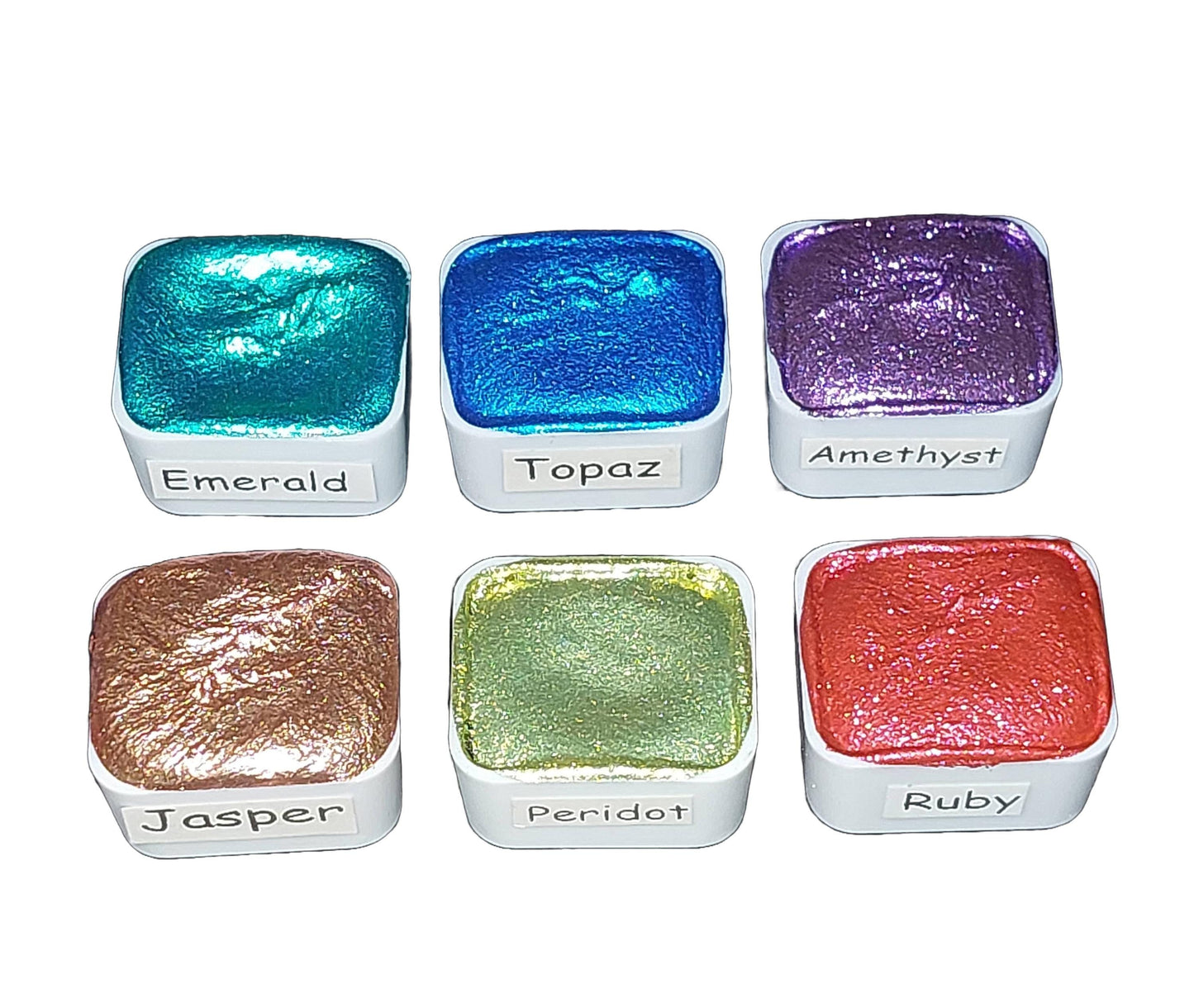 Gemstone Series Vol 2 * Half Pan* Chrome Watercolour Paint - Artist Palette Set - Handmade Metallic Paint