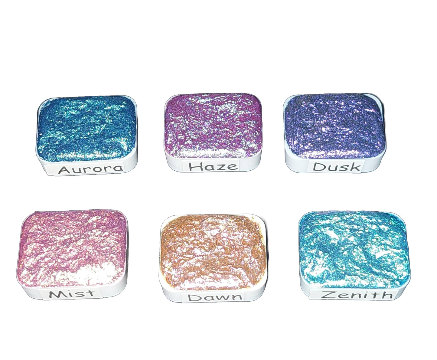 Sky Series Chameleon Watercolor Paint Set – Handmade Glittery Quarter Pans
