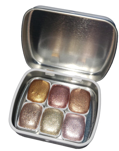 Pastel Series * Quarter Pan* Pastel Gold Chrome Watercolour Paint - Artist Palette Set - Handmade Metallic Paint