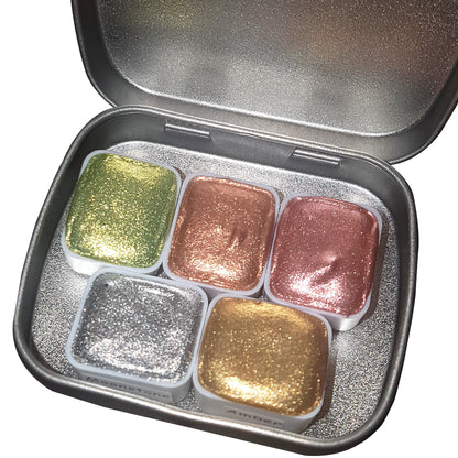 Gemstone Series Vol 1 * Half Pan* Chrome Watercolour Paint - Artist Palette Set - Handmade Metallic Paint