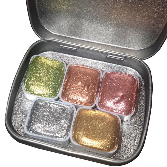 Gemstone Series Vol 1 * Half Pan* Chrome Watercolour Paint - Artist Palette Set - Handmade Metallic Paint