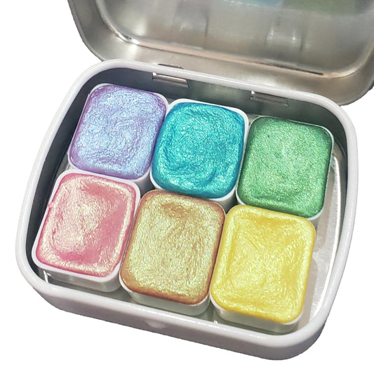 Rainbow Series * Half Pan* Handmade Metallic Watercolour Paint - Artist Palette Set