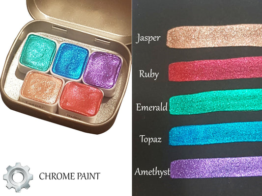 Gemstone Series Vol 2 * Half Pan* Chrome Watercolour Paint - Artist Palette Set - Handmade Metallic Paint