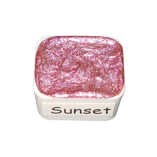 Sunset *Limited Edition* Chameleon + Holo Handmade Watercolour Paint - Half Pan - Chrome Metallic Color Shift Paint