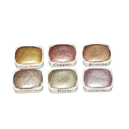 Pastel Series * Quarter Pan* Pastel Gold Chrome Watercolour Paint - Artist Palette Set - Handmade Metallic Paint