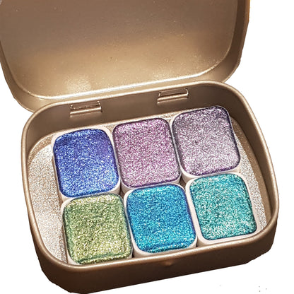 Ocean Series * Quarter Pan * Handmade Watercolour Chameleon Paint Palette - Metallic Mica Set - Artist Gift