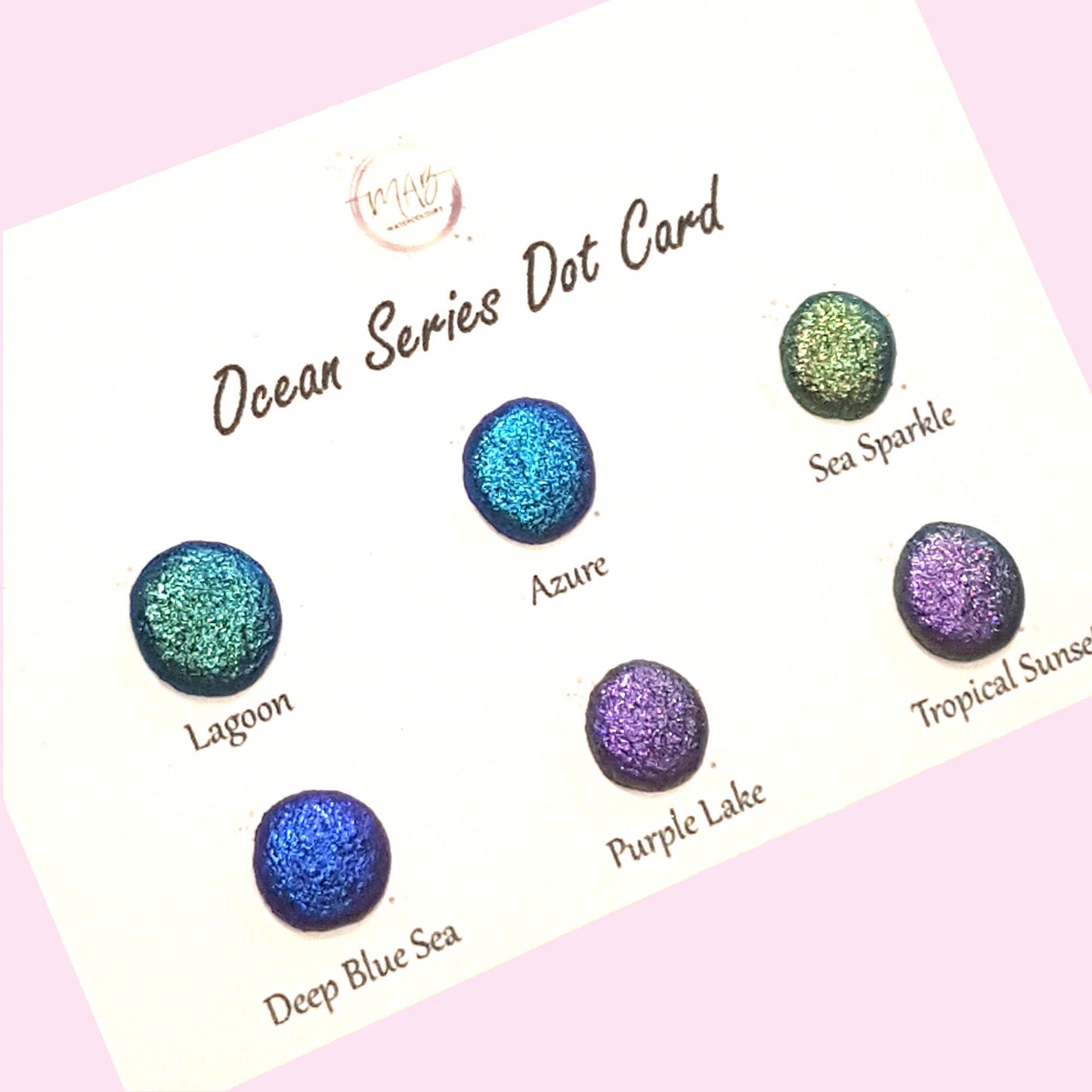 Ocean Series Handmade Chameleon Watercoulor Paint Dot Card - Set of 6 Colours - Sample Tester - Metallic Glitter Shimmer