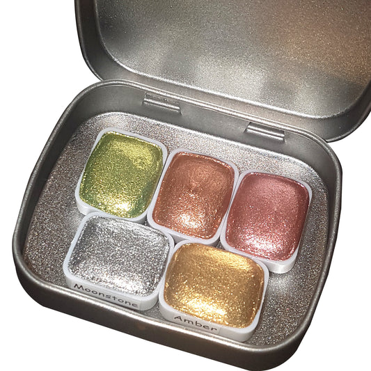 Gemstone Series Vol 1 * Quarter Pan* Chrome Watercolour Paint - Artist Palette Set - Handmade Metallic Paint