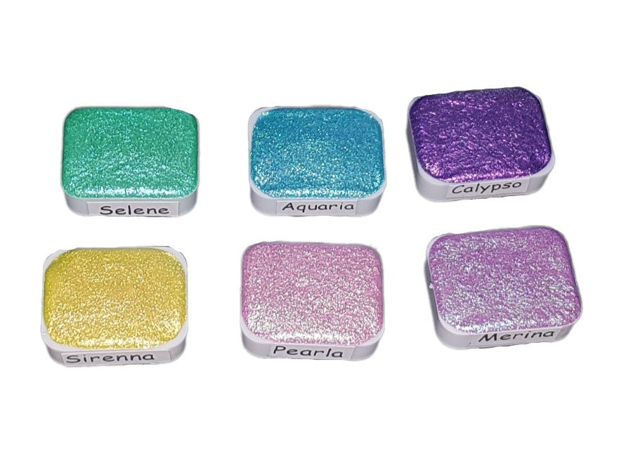 Mermaid Series - Handmade Watercolour Glittery Paint Palette - Quarter Pan - Metallic Chameleon Paint Set - Artist Gift