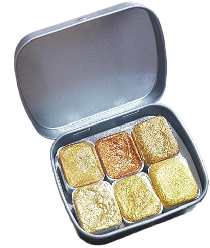 Golden Series * Half Pan* Gold Chrome Watercolour Paint - Artist Palette Set - Handmade Metallic Paint