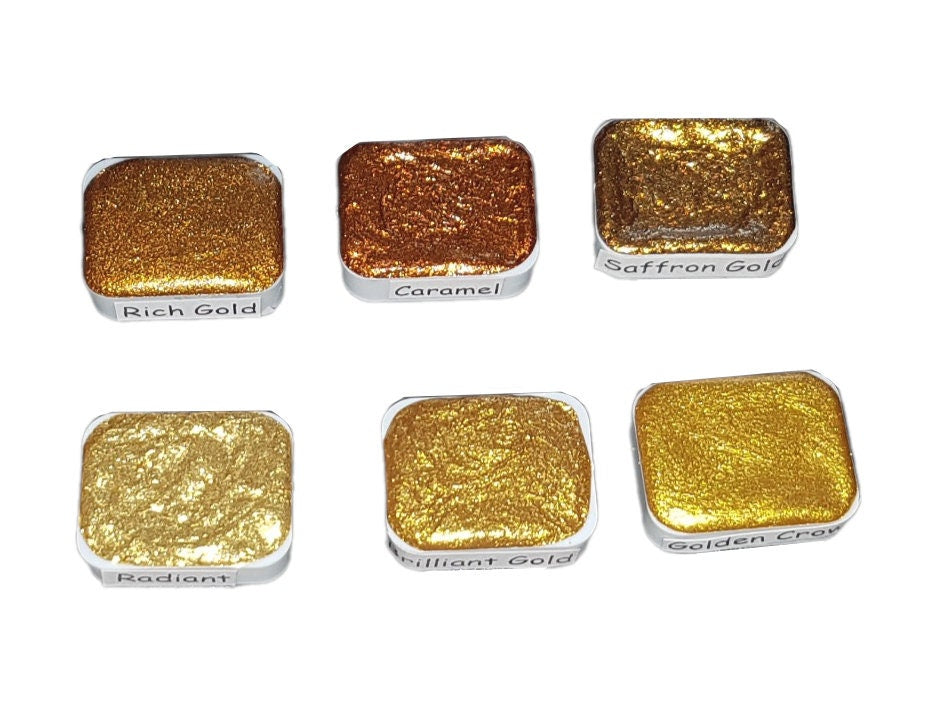 Golden Series * Quarter Pan* Gold Chrome Watercolour Paint - Artist Palette Set - Handmade Metallic Paint