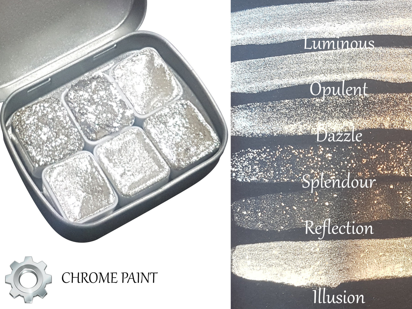 Mirror Series * Half Pan* Silver Chrome Watercolour Paint - Artist Palette Set - Handmade Metallic Paint