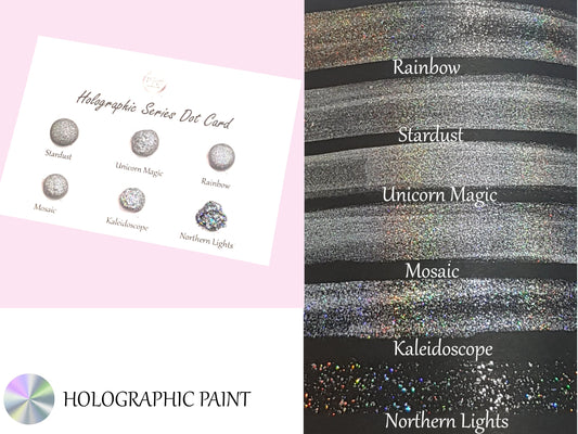 Holographic Series Handmade Chameleon Watercolour Paint Dot Card - Set of 6 Colours - Sample Tester - Metallic Glitter Shimmer