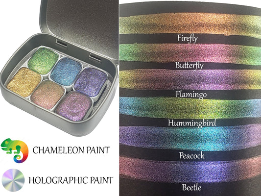 Nature Series *Quarter Pan* Holo Chameleon Watercolour Paint - Artist Palette Set - Colour Shifting Paint - Handmade