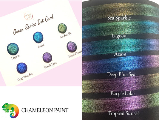 Ocean Series Handmade Chameleon Watercoulor Paint Dot Card - Set of 6 Colours - Sample Tester - Metallic Glitter Shimmer