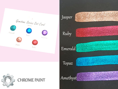 Gemstone Series Vol 2 Handmade Chameleon Watercolour Chrome Paint Dot Card - Set of 5 Colours - Sample Tester - Metallic Glitter Shimmer