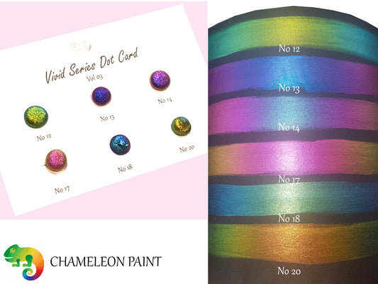 Vivid Series Vol 3 Handmade Supershift Chameleon Watercoulor Paint Dot Card - Set of 6 Colours - Sample Tester - Metallic Glitter Shimmer