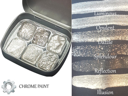 Mirror Series * Quarter Pan* Silver Chrome Watercolour Paint - Artist Palette Set - Handmade Metallic Paint