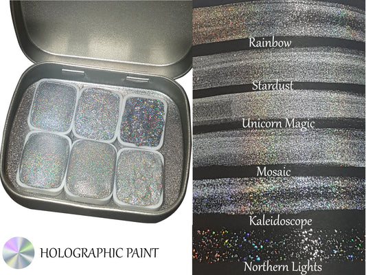 Holographic Series * Quarter Pan* Holo Watercolour Paint - Artist Palette Set - Colour Shifting Paint - Handmade