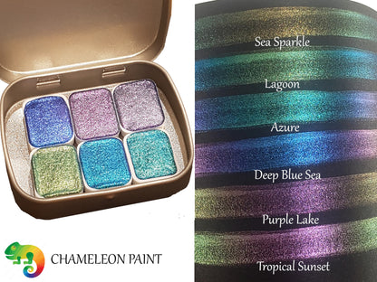 Ocean Series * Quarter Pan * Handmade Watercolour Chameleon Paint Palette - Metallic Mica Set - Artist Gift