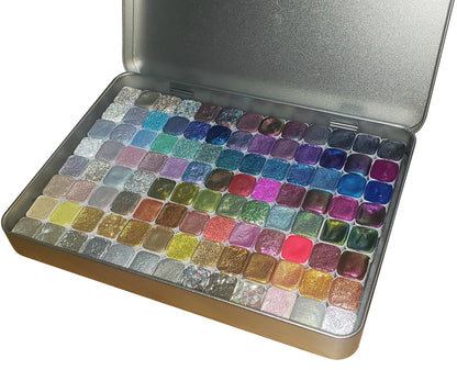 Huge Paint Set - 104 Colours -  Handmade Metallic Shimmer Watercolour Paint Palette - Holo, Chrome, Chameleon