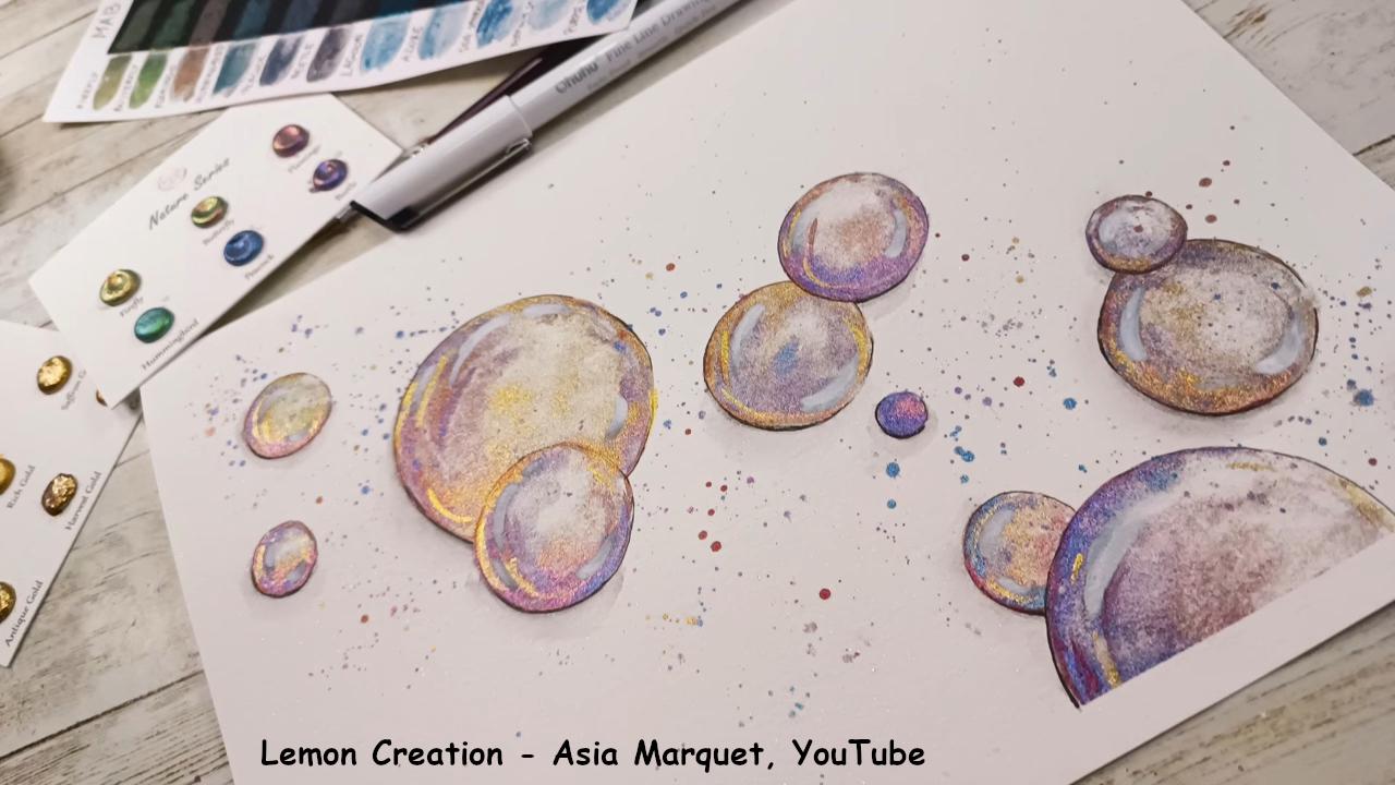 Golden Series - Handmade Gold Chrome Watercoulor Paint Dot Card - Set of 6 Colours - Sample Tester