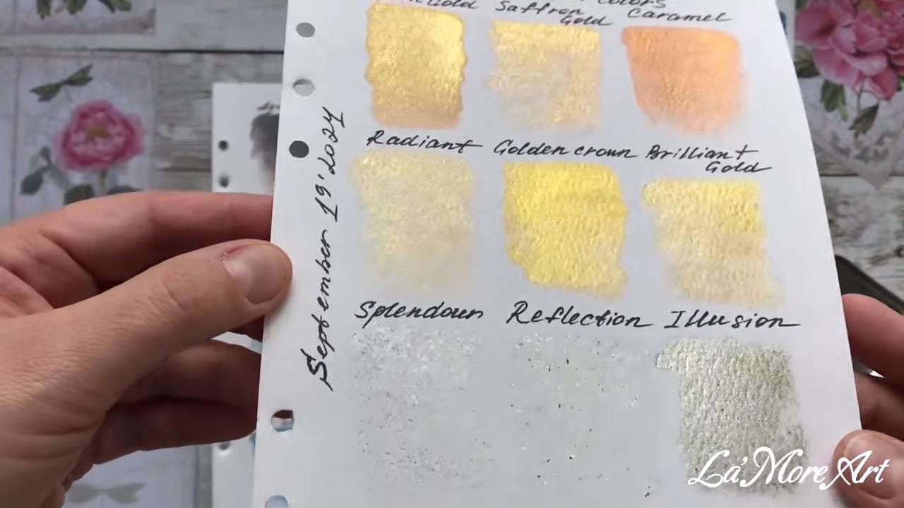 Golden Series - Handmade Gold Chrome Watercoulor Paint Dot Card - Set of 6 Colours - Sample Tester