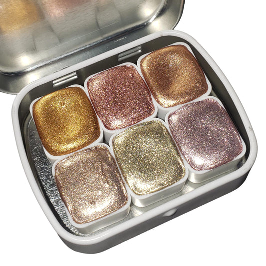 Pastel Series * Half Pan* Pastel Gold Chrome Watercolour Paint - Artist Palette Set - Handmade Metallic Paint