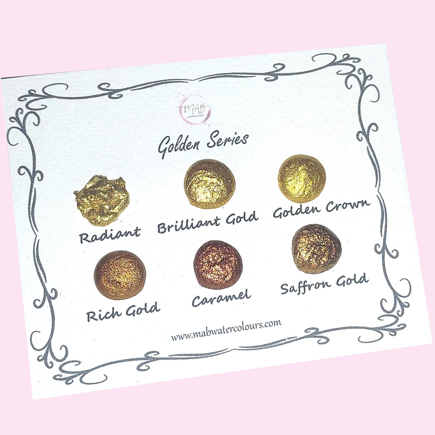 Golden Series - Handmade Gold Chrome Watercoulor Paint Dot Card - Set of 6 Colours - Sample Tester