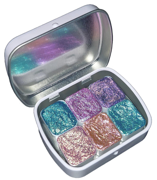 Sky Series Chameleon Watercolor Paint Set – Handmade Glittery Half Pans