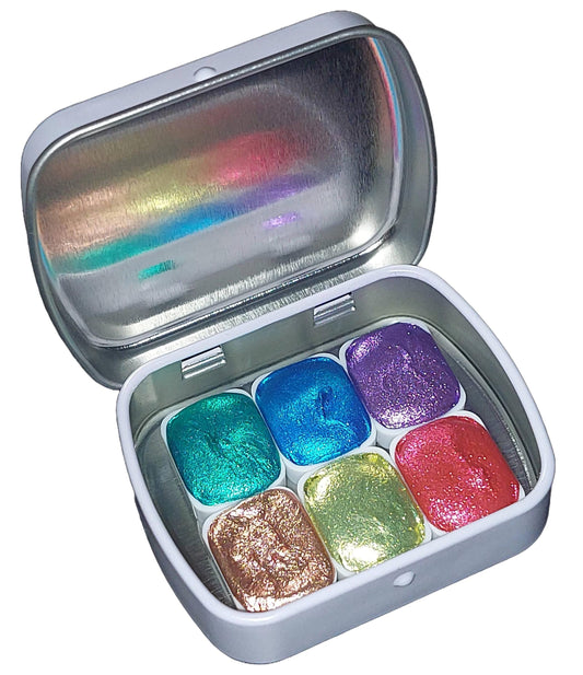 Gemstone Series Vol 2 * Quarter Pan* Chrome Watercolour Paint - Artist Palette Set - Handmade Metallic Paint