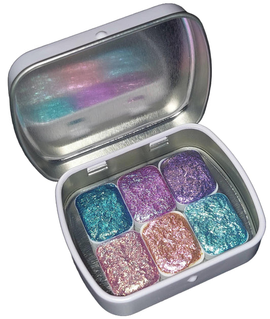Sky Series Chameleon Watercolor Paint Set – Handmade Glittery Quarter Pans