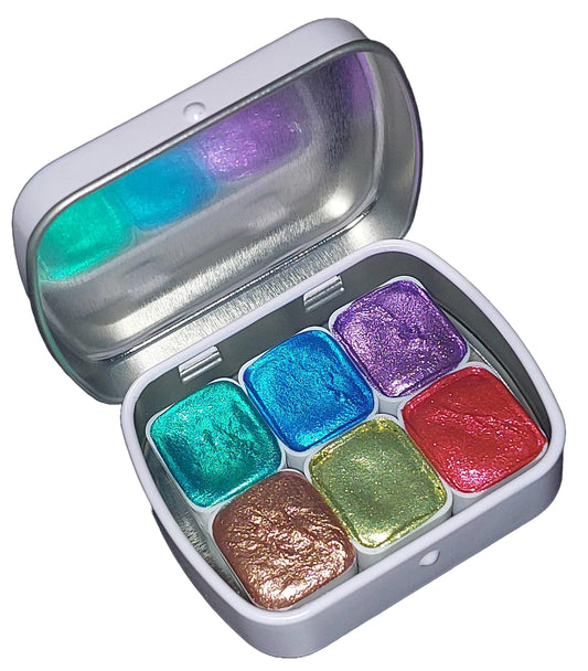 Gemstone Series Vol 2 * Half Pan* Chrome Watercolour Paint - Artist Palette Set - Handmade Metallic Paint