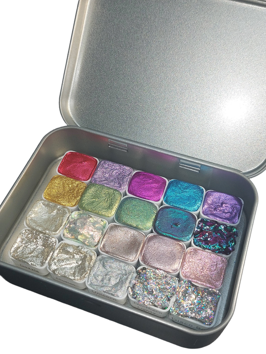 Bestseller Paint Set - 20 Colours -  Handmade Metallic Shimmer Watercolour Paint Palette - Holo, Chrome, Chameleon