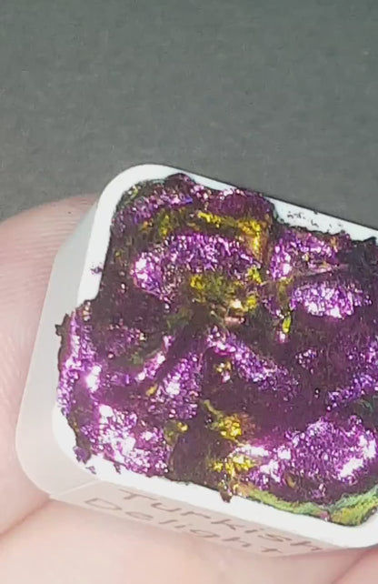 Turkish Delight *Flaky* Chameleon Handmade Watercolour Paint - Half Pan - Metallic Color Shift Paint