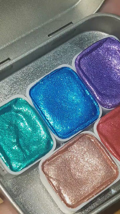 Gemstone Series Vol 2 * Half Pan* Chrome Watercolour Paint - Artist Palette Set - Handmade Metallic Paint