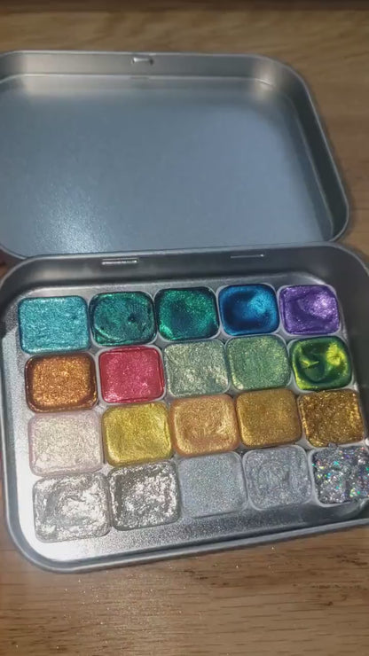 Bestseller Paint Set - 20 Colours -  Handmade Metallic Shimmer Watercolour Paint Palette - Holo, Chrome, Chameleon