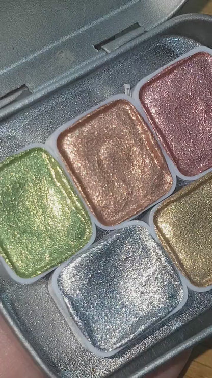 Gemstone Series Vol 1 * Half Pan* Chrome Watercolour Paint - Artist Palette Set - Handmade Metallic Paint