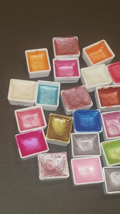 Ooops Paint - Mystery Grab Bag - Set of 5 Handmade Watercolour Paints, Half Pan, Metallic Glitter Shiny Shimmer, Calligraphy Lettering