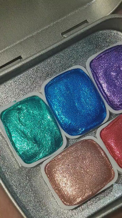Gemstone Series Vol 2 * Quarter Pan* Chrome Watercolour Paint - Artist Palette Set - Handmade Metallic Paint
